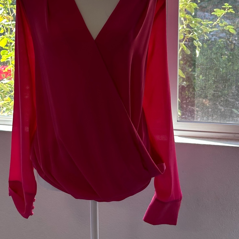 HALOGEN….XL FUSHIA PINK LONG SLEEVE BLOUSE